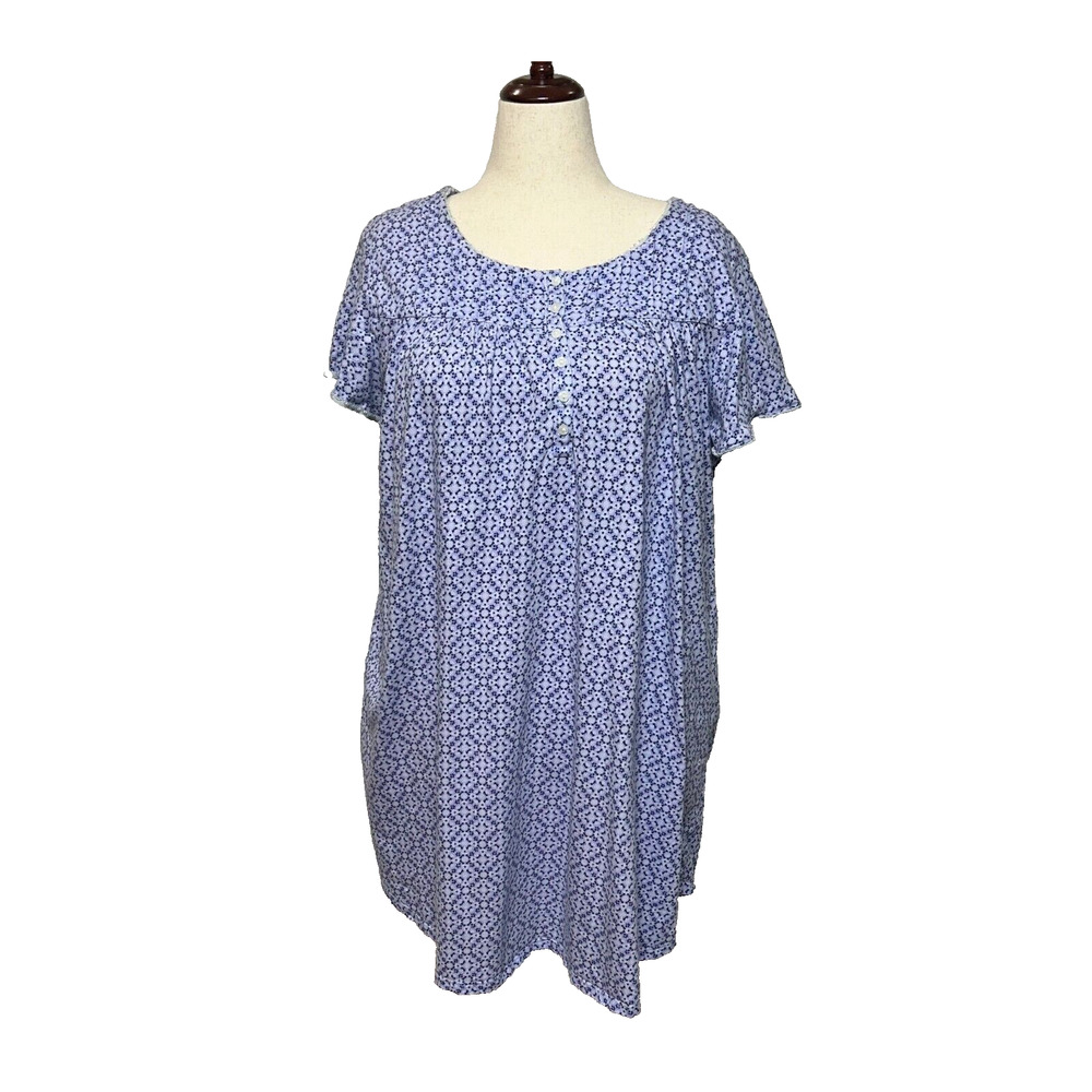Aria Nightgown Womens 3X 22-24W Purple‎ Flannel 6 Button Pullover Short Sleeve